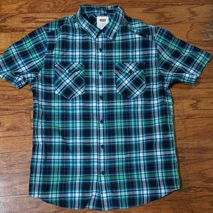 Levi's Men's Green and Blue Checkered Shirt